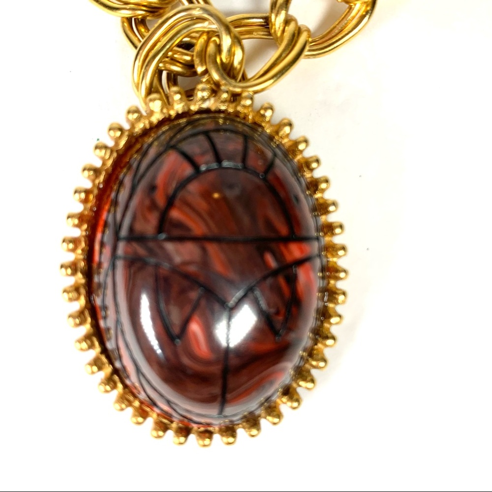 (Sale 3/$15) Scarab beetle pendant on gold tone chain necklace